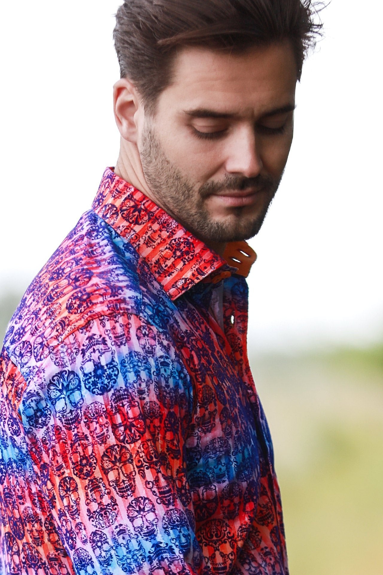 SKULL FLOCKING SHIRT WITH GRADIENT TIE - DYE LUXURY TEXTURED FINISH - Claudio Lugli Shirts