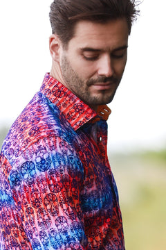 SKULL FLOCKING SHIRT WITH GRADIENT TIE - DYE LUXURY TEXTURED FINISH - Claudio Lugli Shirts