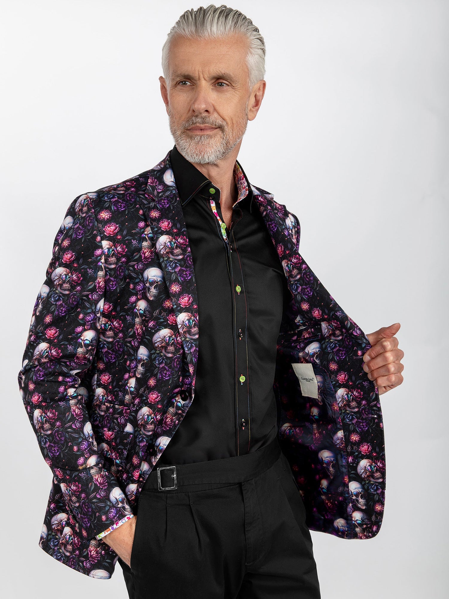 SKULL & FLORAL PRINTED FITTED JACKET - Claudio Lugli Shirts