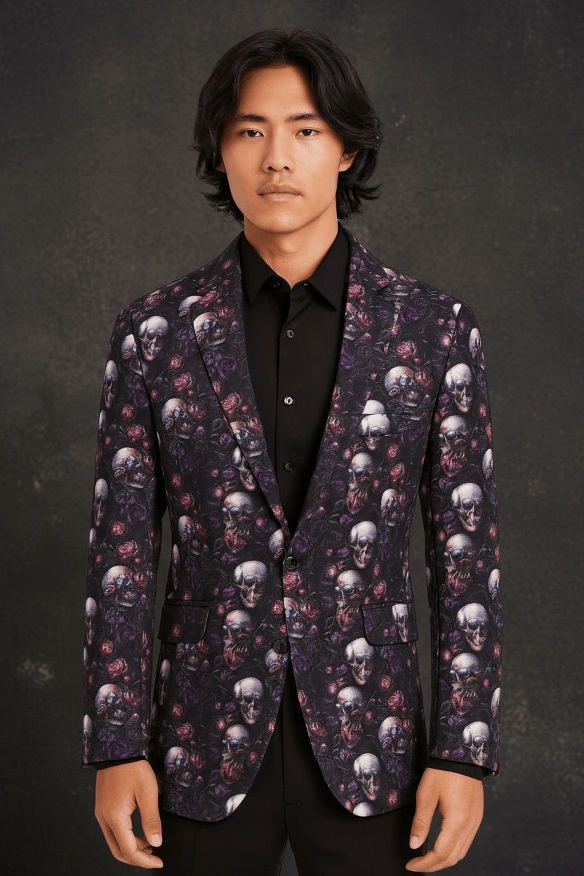 SKULL & FLORAL PRINTED FITTED JACKET - Claudio Lugli Shirts