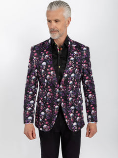SKULL & FLORAL PRINTED FITTED JACKET - Claudio Lugli Shirts