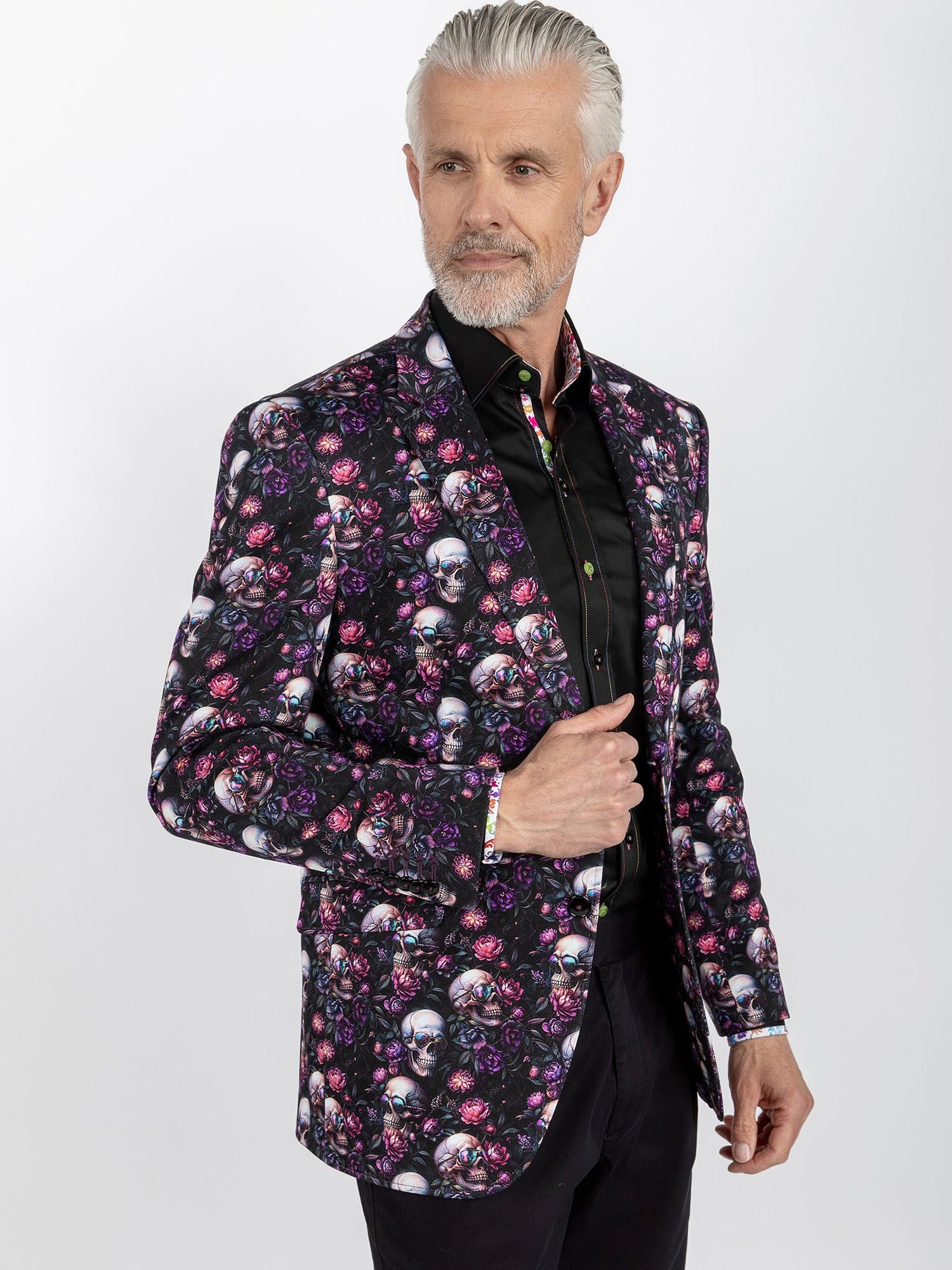 SKULL & FLORAL PRINTED FITTED JACKET - Claudio Lugli Shirts