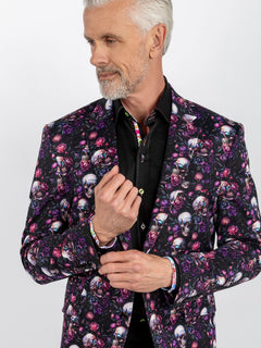 SKULL & FLORAL PRINTED FITTED JACKET - Claudio Lugli Shirts