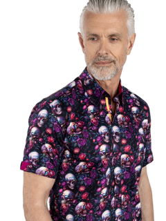 Skull Sunglasses Floral Short Sleeve Print Shirt - Claudio Lugli Shirts