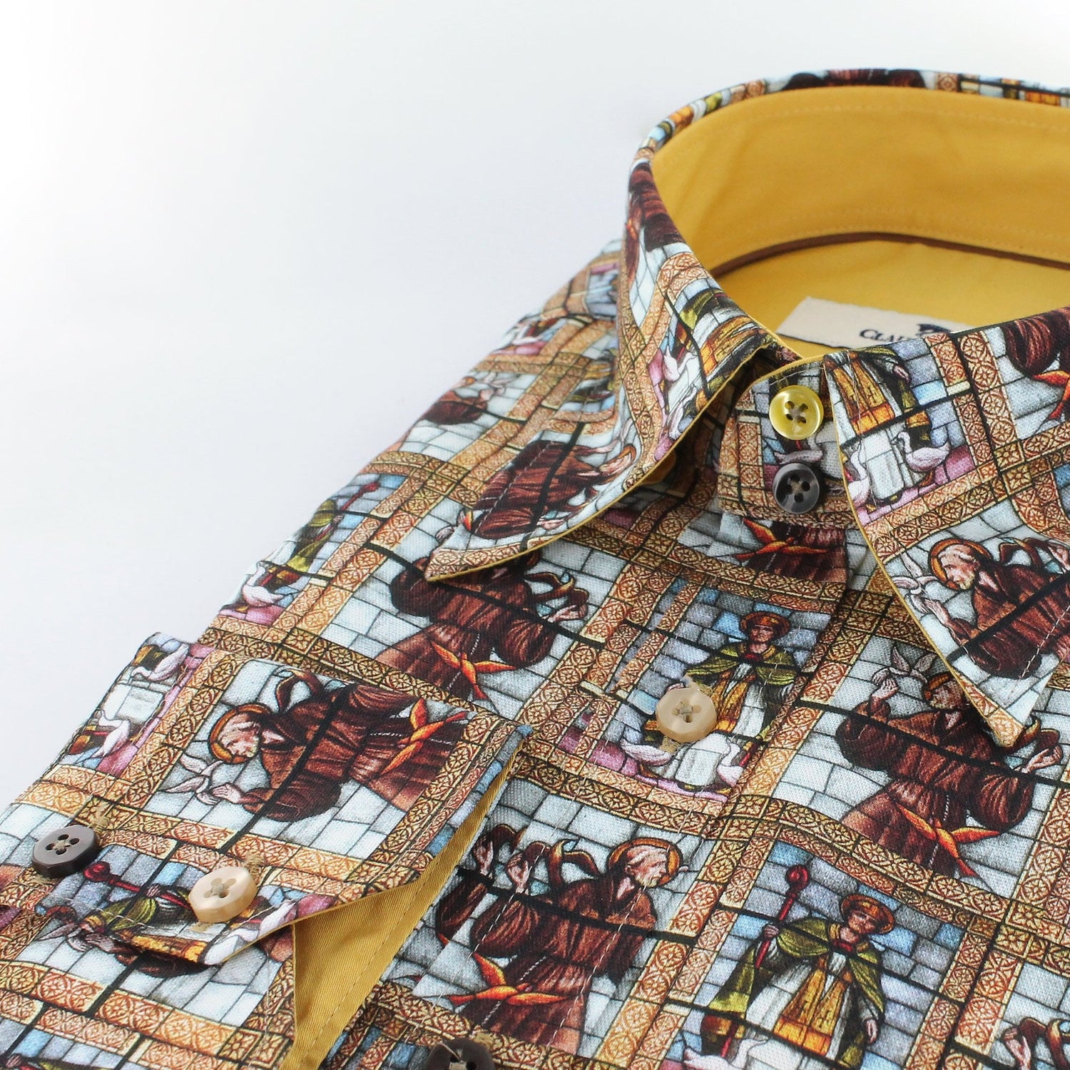 STAINED GLASS SAINTS PRINT SHIRT - Premium Men's Patterned Shirt by Claudio Lugli | Bold Design, Tailored Fit, Best Printed Shirts