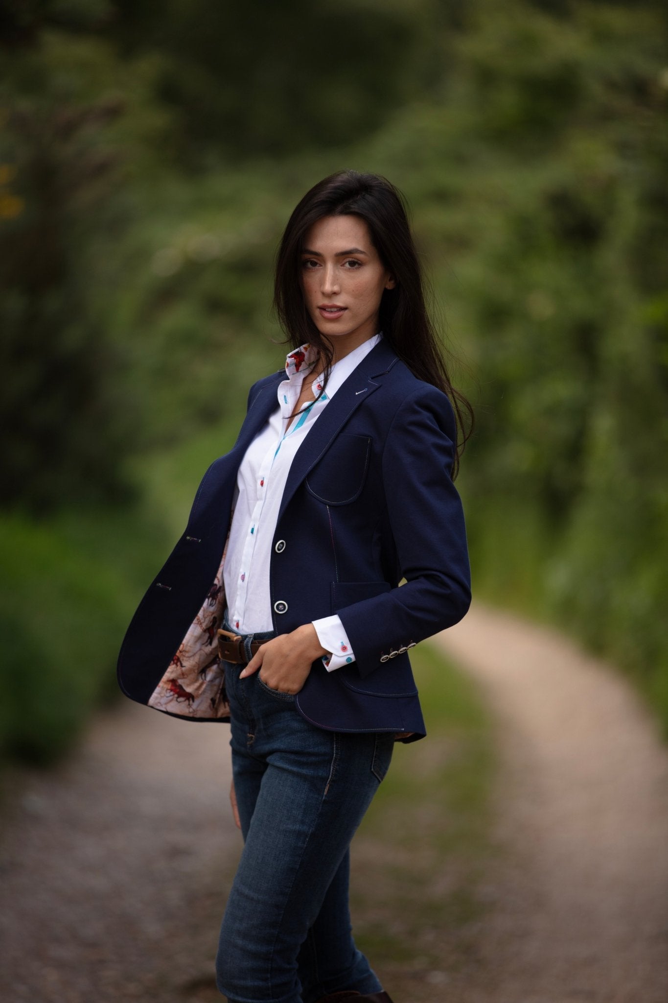 STRETCH COTTON LYCRA WOMENS JACKET WITH MULTICOLOUR STITCHING - Premium Men's Patterned Shirt by Claudio Lugli | Bold Design, Tailored Fit, Best Printed Shirts