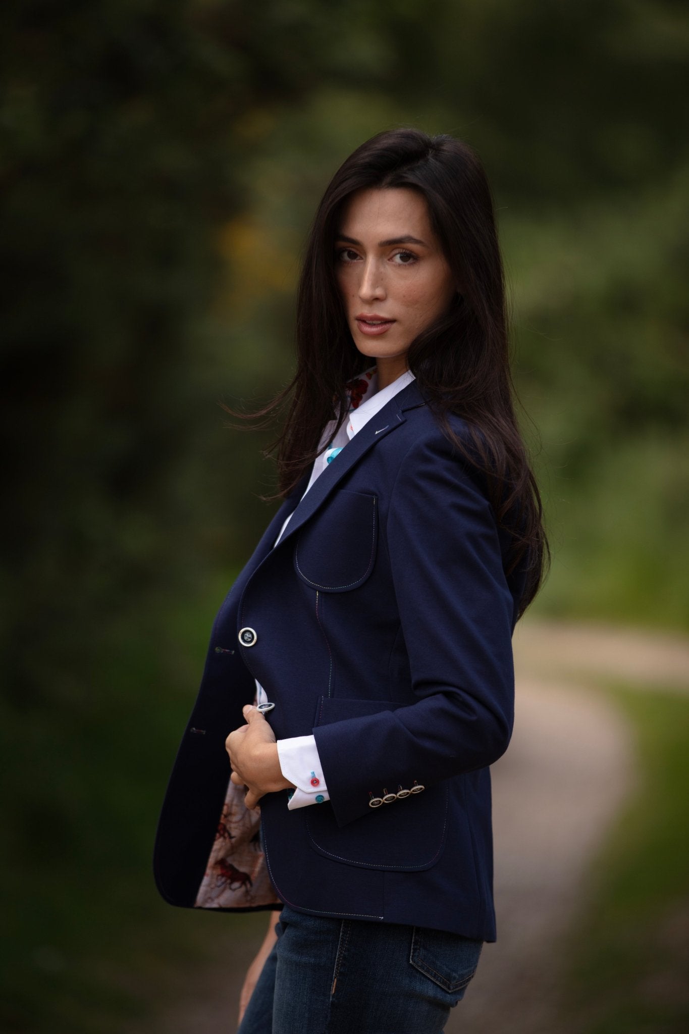 STRETCH COTTON LYCRA WOMENS JACKET WITH MULTICOLOUR STITCHING - Premium Men's Patterned Shirt by Claudio Lugli | Bold Design, Tailored Fit, Best Printed Shirts