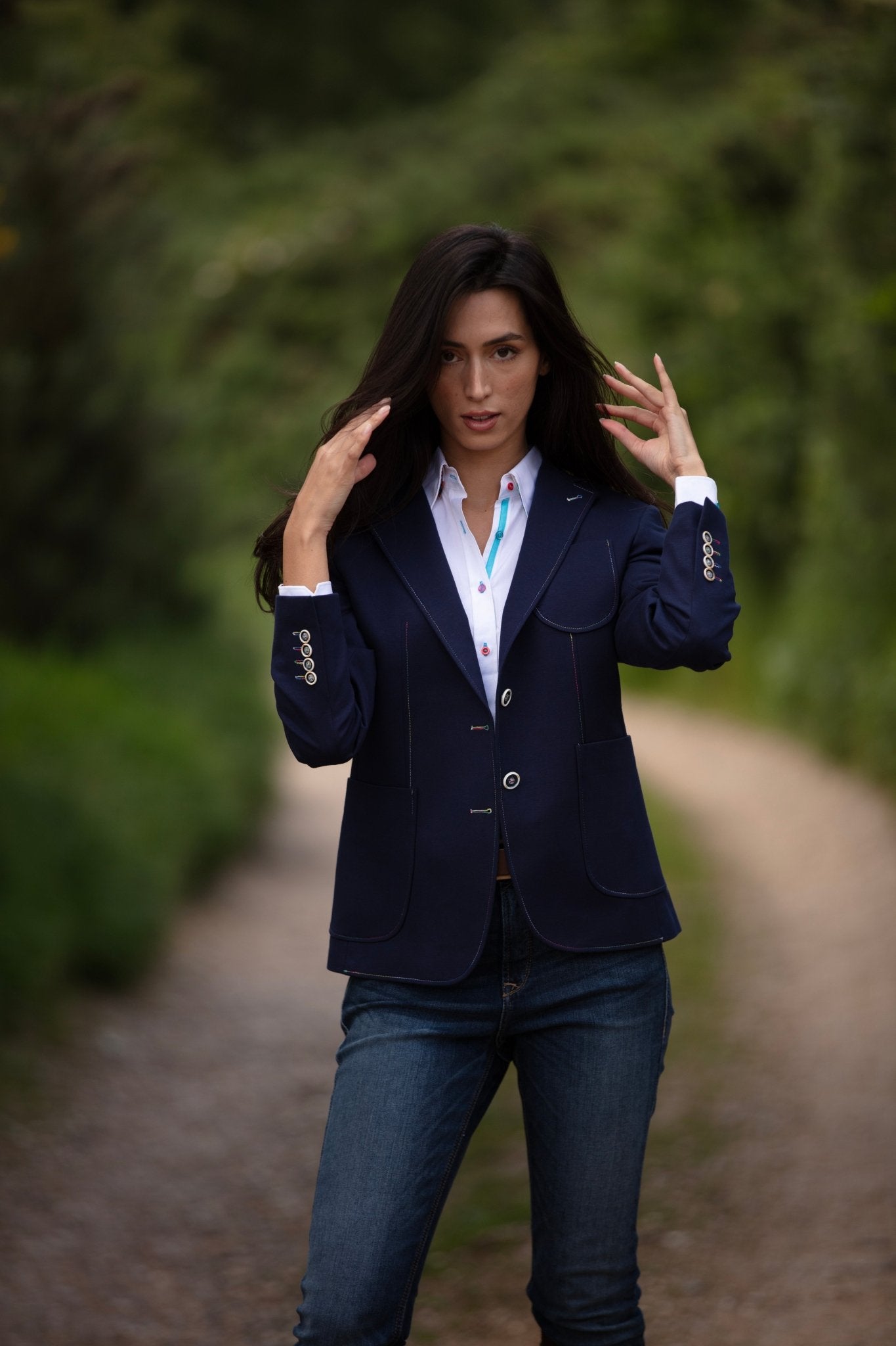 STRETCH COTTON LYCRA WOMENS JACKET WITH MULTICOLOUR STITCHING - Premium Men's Patterned Shirt by Claudio Lugli | Bold Design, Tailored Fit, Best Printed Shirts