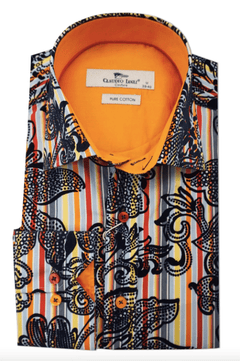 STRIPE FLOCKING FLORAL SHIRT – Premium Men's Patterned Shirt by Claudio Lugli | Bold Design, Tailored Fit, Best Printed Shirts