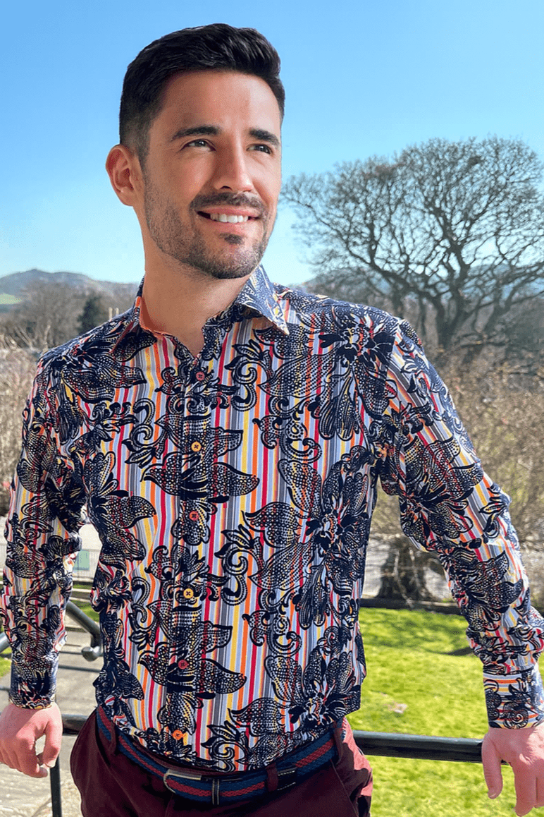 STRIPE FLOCKING FLORAL SHIRT WITH LUXURY TEXTURED FINISH - Claudio Lugli Shirts