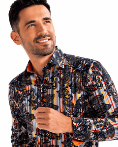 STRIPE FLOCKING FLORAL SHIRT WITH LUXURY TEXTURED FINISH - Claudio Lugli Shirts