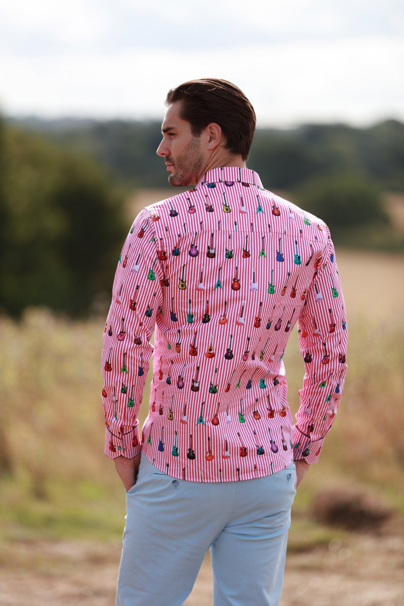 STRIPE GUITAR MEN PRINT SHIRT - Premium Men's Patterned Shirt by Claudio Lugli | Bold Design, Tailored Fit, Best Printed Shirts