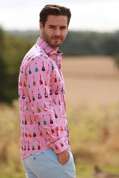 STRIPE GUITAR MEN PRINT SHIRT - Premium Men's Patterned Shirt by Claudio Lugli | Bold Design, Tailored Fit, Best Printed Shirts