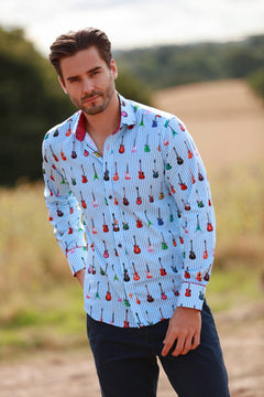 STRIPE GUITAR MEN PRINT SHIRT - Premium Men's Patterned Shirt by Claudio Lugli | Bold Design, Tailored Fit, Best Printed Shirts