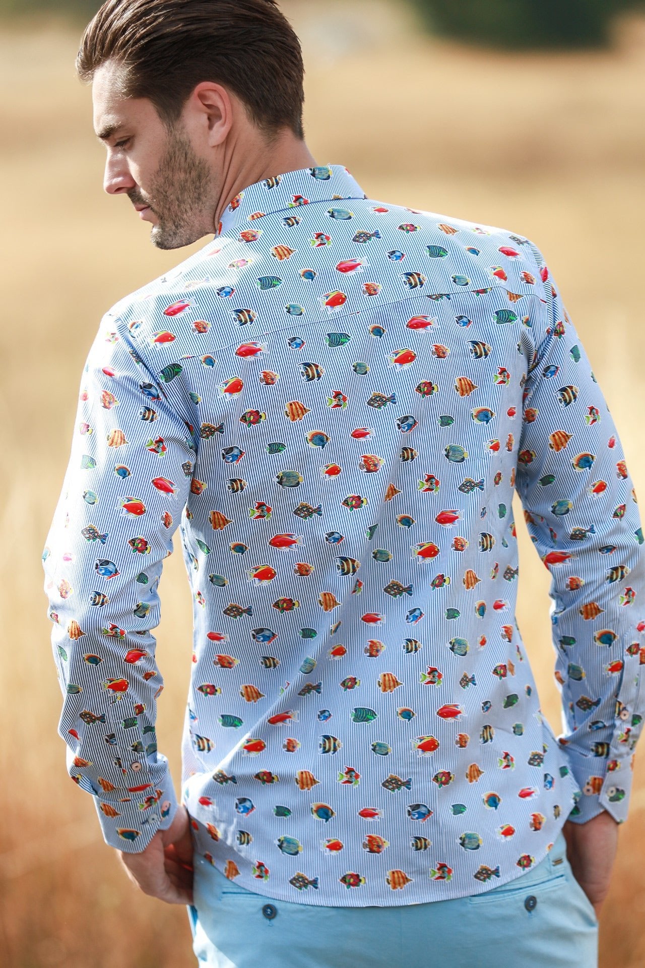 STRIPE PRINTED MULTICOLOR FISH LONG SLEEVE - Claudio Lugli Shirts