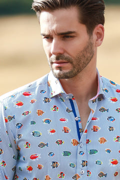 STRIPE PRINTED MULTICOLOR FISH LONG SLEEVE - Claudio Lugli Shirts