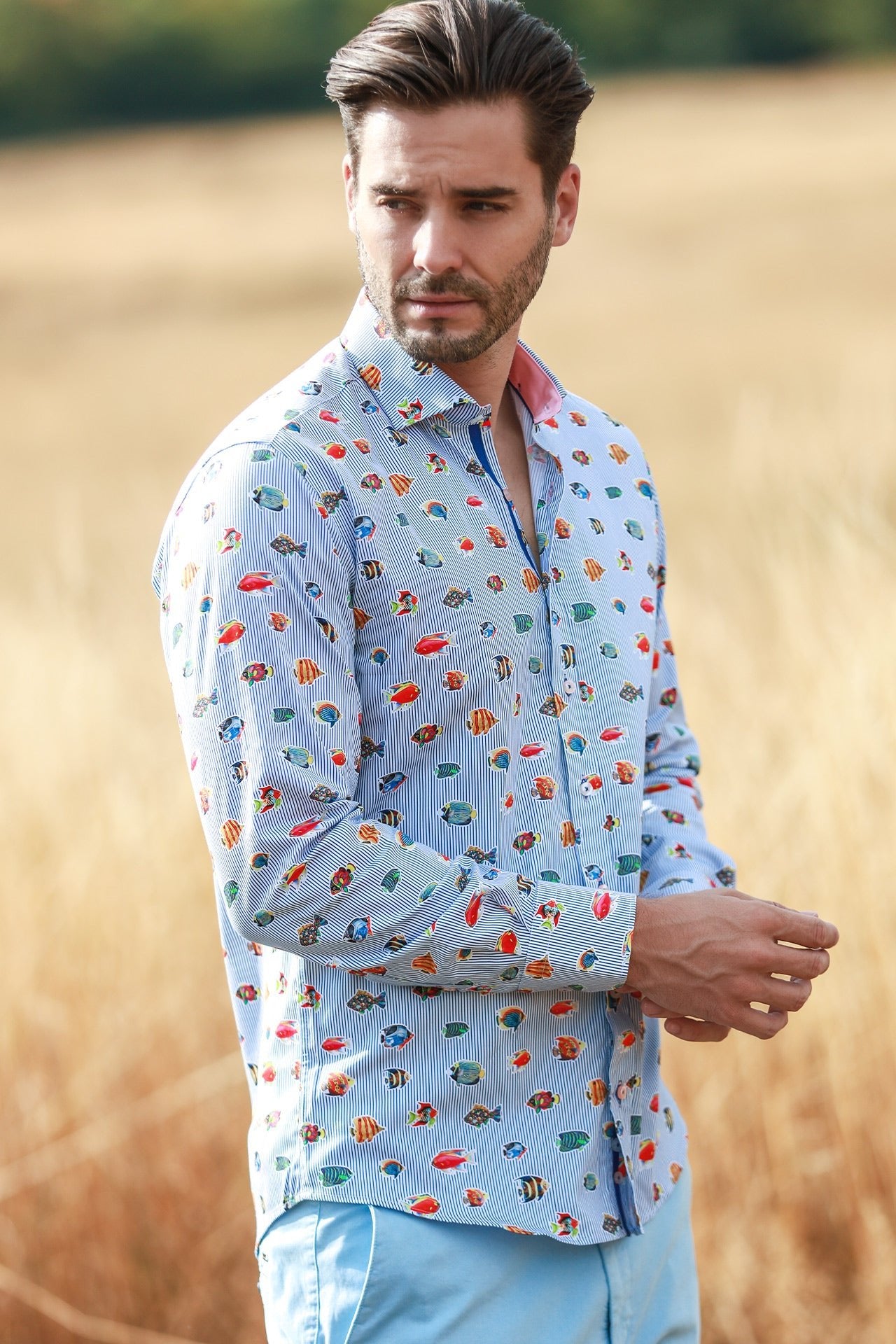 STRIPE PRINTED MULTICOLOR FISH LONG SLEEVE - Claudio Lugli Shirts