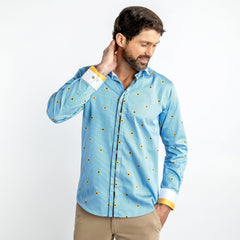 SUNFLOWERS AND ZIGZAG STRIPE PRINT SHIRT – Premium Men's Patterned Shirt by Claudio Lugli | Bold Design, Tailored Fit, Best Printed Shirts