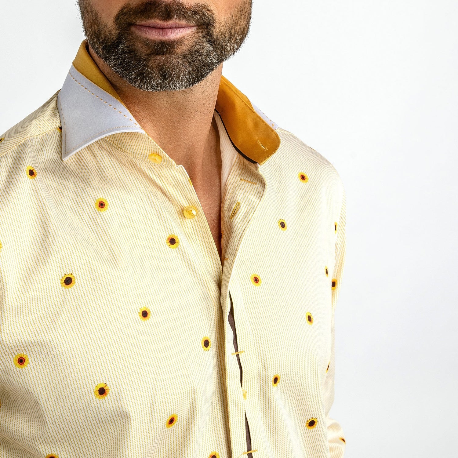 SUNFLOWERS AND ZIGZAG STRIPE PRINT SHIRT – Premium Men's Patterned Shirt by Claudio Lugli | Bold Design, Tailored Fit, Best Printed Shirts