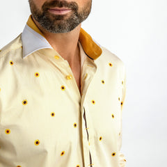 SUNFLOWERS AND ZIGZAG STRIPE PRINT SHIRT – Premium Men's Patterned Shirt by Claudio Lugli | Bold Design, Tailored Fit, Best Printed Shirts