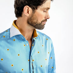 SUNFLOWERS AND ZIGZAG STRIPE PRINT SHIRT – Premium Men's Patterned Shirt by Claudio Lugli | Bold Design, Tailored Fit, Best Printed Shirts