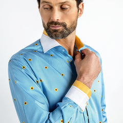 SUNFLOWERS AND ZIGZAG STRIPE PRINT SHIRT – Premium Men's Patterned Shirt by Claudio Lugli | Bold Design, Tailored Fit, Best Printed Shirts