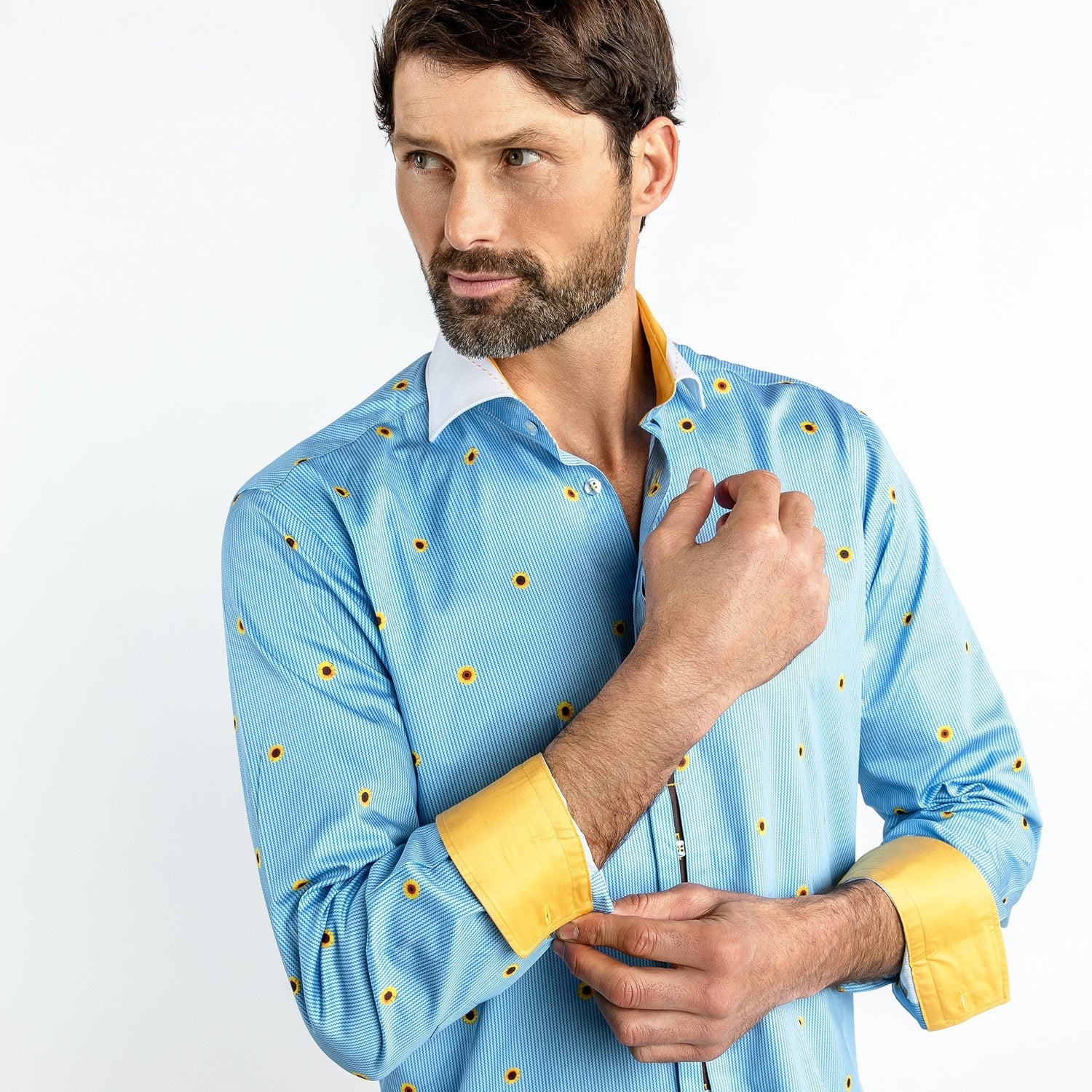 SUNFLOWERS AND ZIGZAG STRIPE PRINT SHIRT – Premium Men's Patterned Shirt by Claudio Lugli | Bold Design, Tailored Fit, Best Printed Shirts