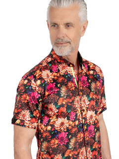 Sunset Floral Bloom Print Men's Short Sleeve Shirt - Claudio Lugli Shirts
