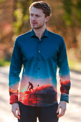 SURFER RIDER OF THE CRIMSON WAVE PLACEMENT PRINT SHIRT - Premium Men's Patterned Shirt by Claudio Lugli | Bold Design, Tailored Fit, Best Printed Shirts