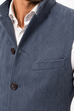 Tailored Herringbone Sleeveless Jacket - Navy - Claudio Lugli Shirts