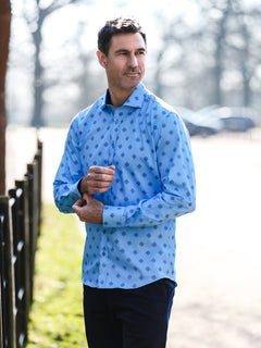 TALISMAN MOSAIC PRINT MEN'S LONG SLEEVE SATIN COTTON SHIRT - Claudio Lugli Shirts
