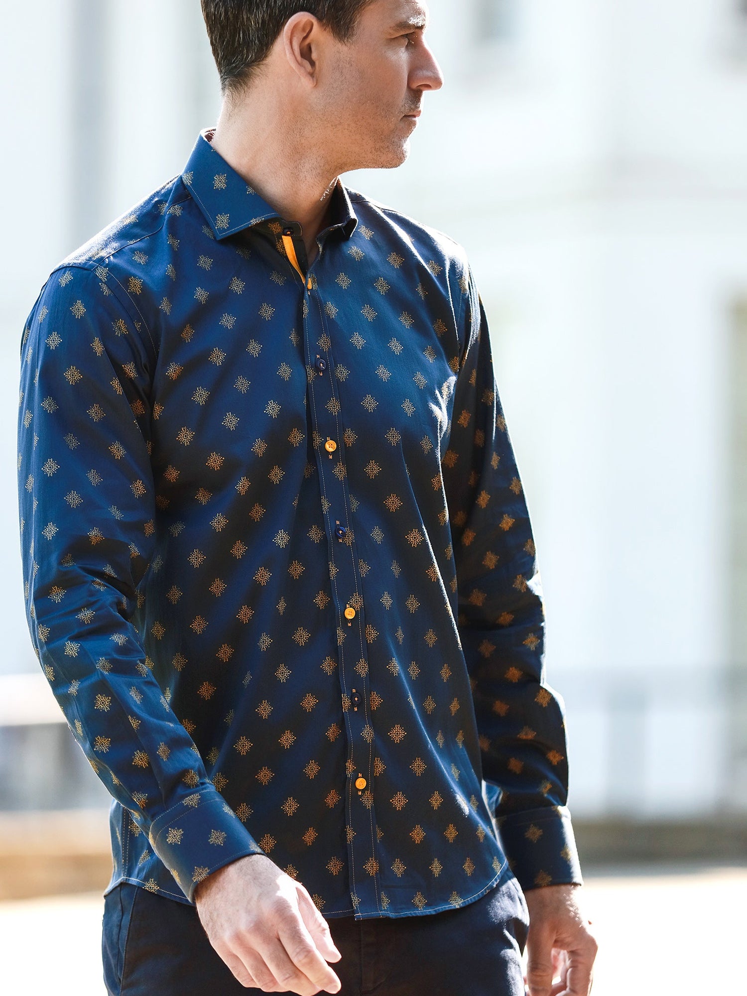 TALISMAN MOSAIC PRINT MEN'S LONG SLEEVE SATIN COTTON SHIRT - Claudio Lugli Shirts