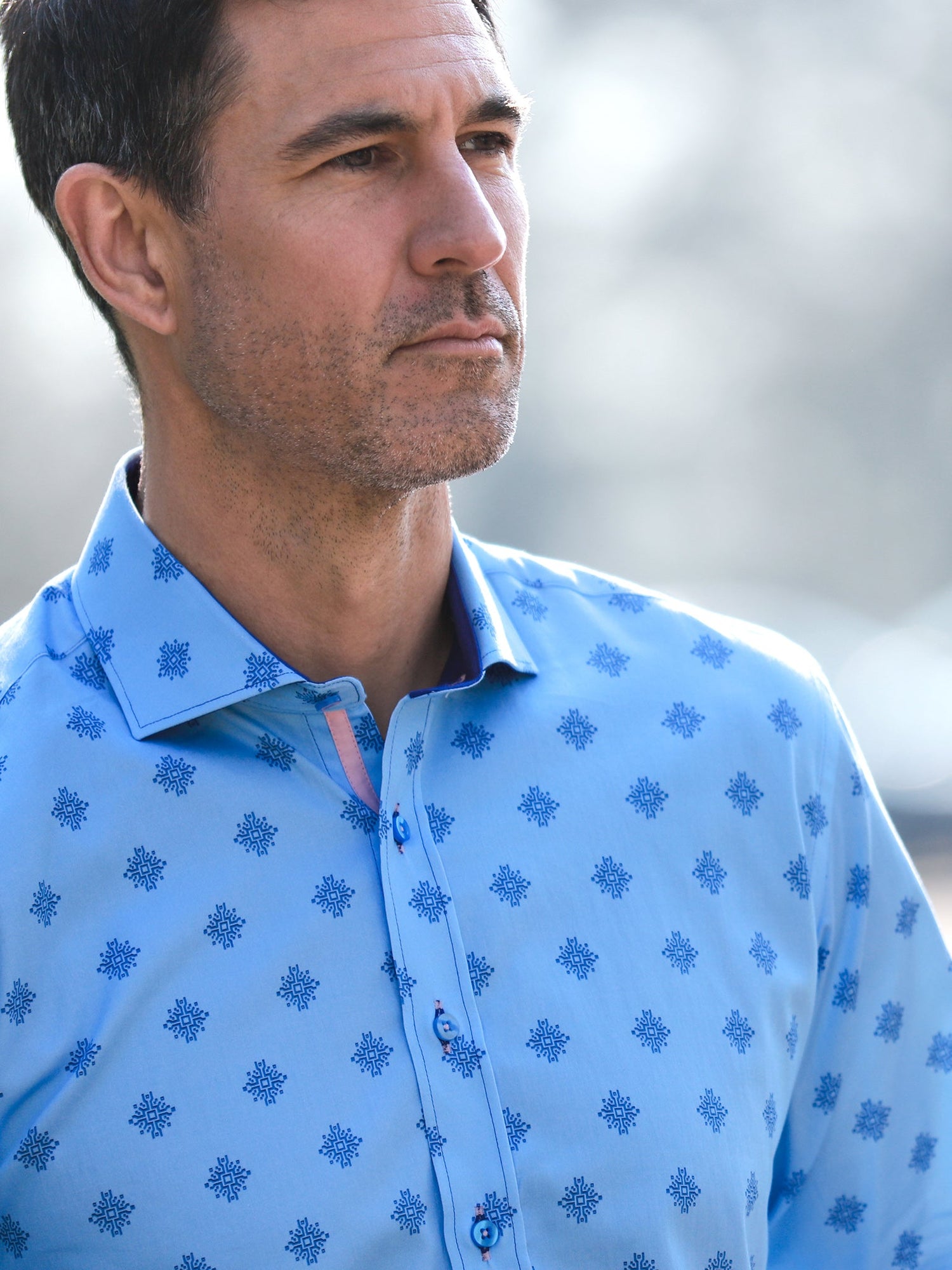 TALISMAN MOSAIC PRINT MEN'S LONG SLEEVE SATIN COTTON SHIRT - Claudio Lugli Shirts