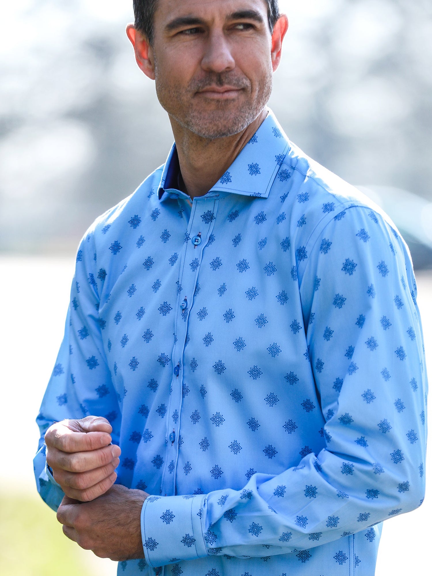TALISMAN MOSAIC PRINT MEN'S LONG SLEEVE SATIN COTTON SHIRT - Claudio Lugli Shirts