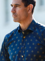 TALISMAN MOSAIC PRINT MEN'S LONG SLEEVE SATIN COTTON SHIRT - Claudio Lugli Shirts