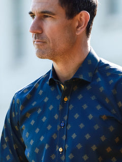 TALISMAN MOSAIC PRINT MEN'S LONG SLEEVE SATIN COTTON SHIRT - Claudio Lugli Shirts