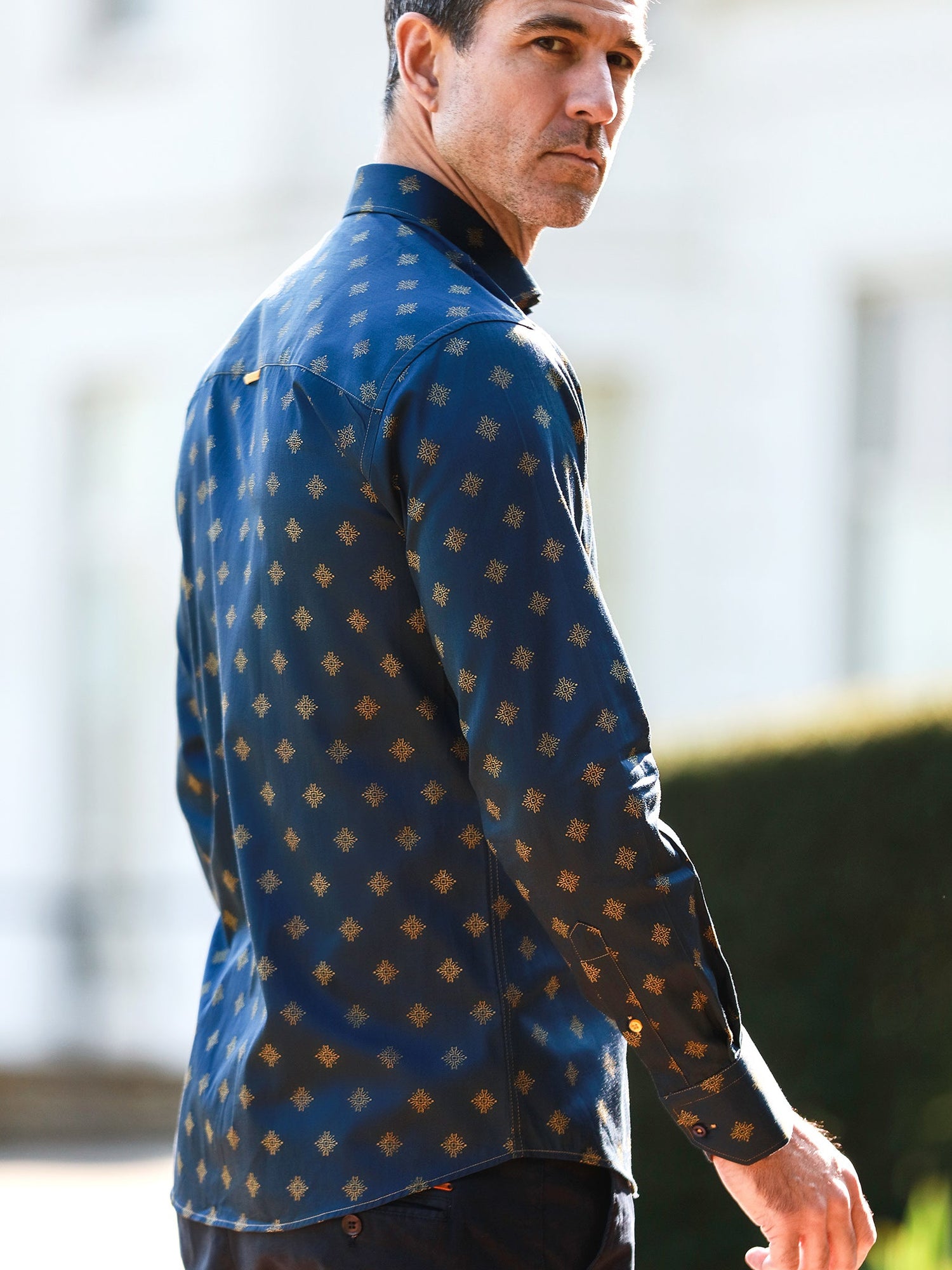 TALISMAN MOSAIC PRINT MEN'S LONG SLEEVE SATIN COTTON SHIRT - Claudio Lugli Shirts