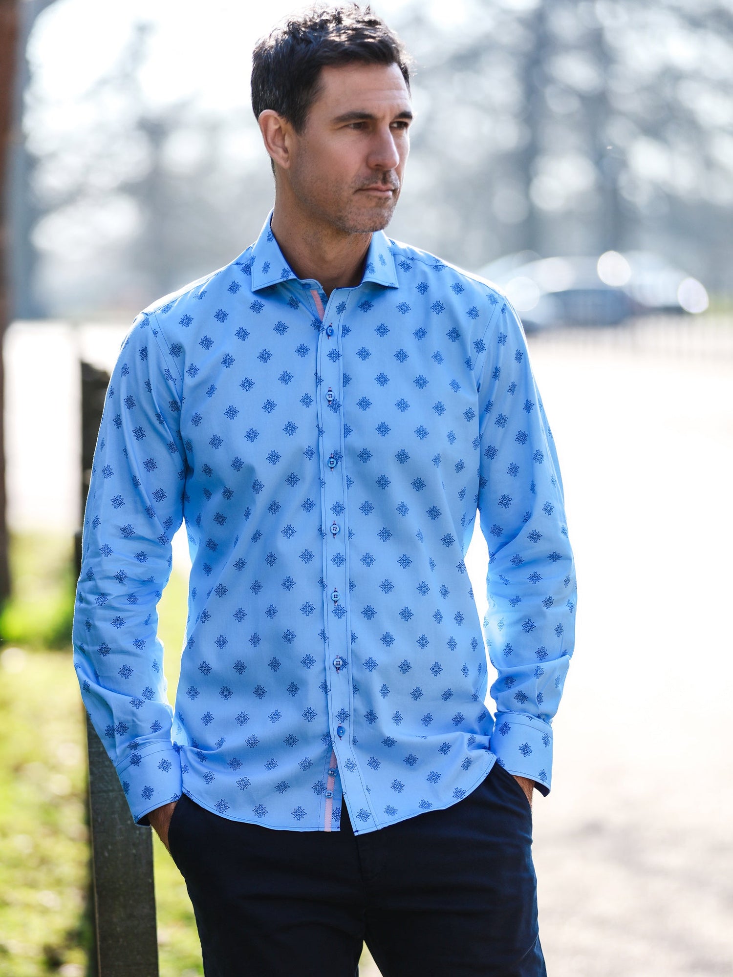 TALISMAN MOSAIC PRINT MEN'S LONG SLEEVE SATIN COTTON SHIRT - Claudio Lugli Shirts