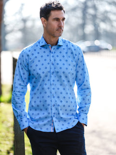 TALISMAN MOSAIC PRINT MEN'S LONG SLEEVE SATIN COTTON SHIRT - Claudio Lugli Shirts