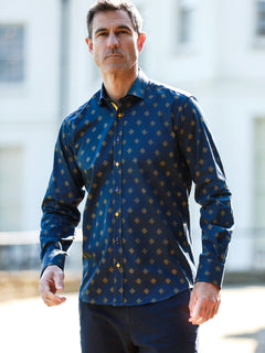 TALISMAN MOSAIC PRINT MEN'S LONG SLEEVE SATIN COTTON SHIRT - Claudio Lugli Shirts