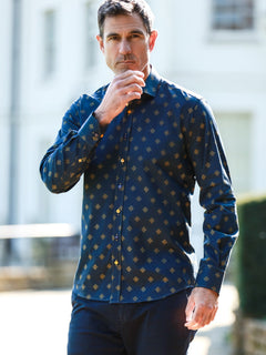 TALISMAN MOSAIC PRINT MEN'S LONG SLEEVE SATIN COTTON SHIRT - Claudio Lugli Shirts