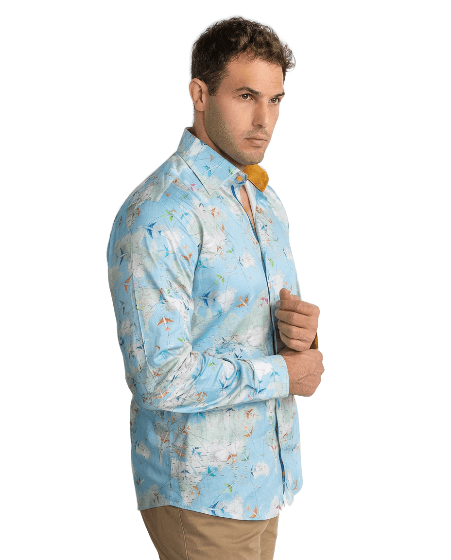 Tencel Flight Map Print Shirt - Claudio Lugli Shirts