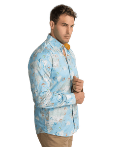 Tencel Flight Map Print Shirt - Claudio Lugli Shirts