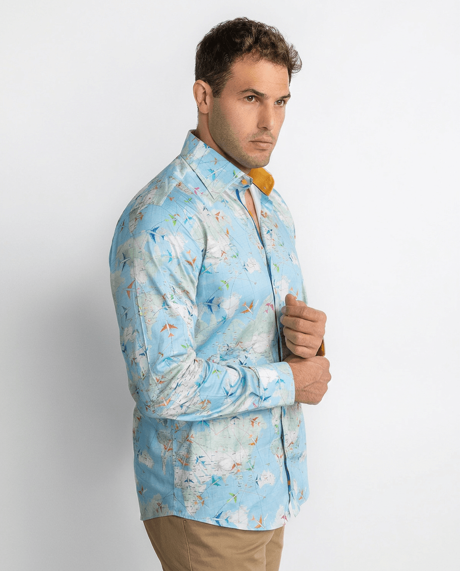 Tencel Flight Map Print Shirt - Claudio Lugli Shirts
