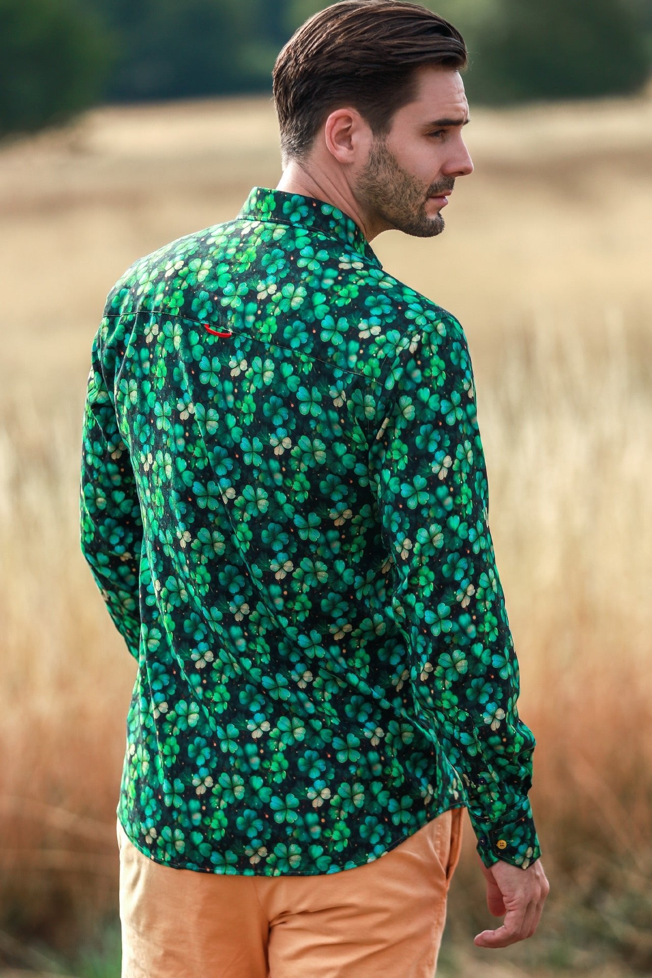 TENCEL FOUR LEAF CLOVER EMERALD PRINT SHIRT - Claudio Lugli Shirts