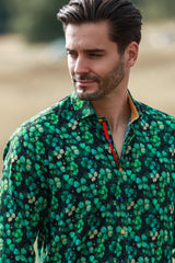 TENCEL FOUR LEAF CLOVER EMERALD PRINT SHIRT - Claudio Lugli Shirts