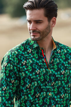 TENCEL FOUR LEAF CLOVER EMERALD PRINT SHIRT - Claudio Lugli Shirts