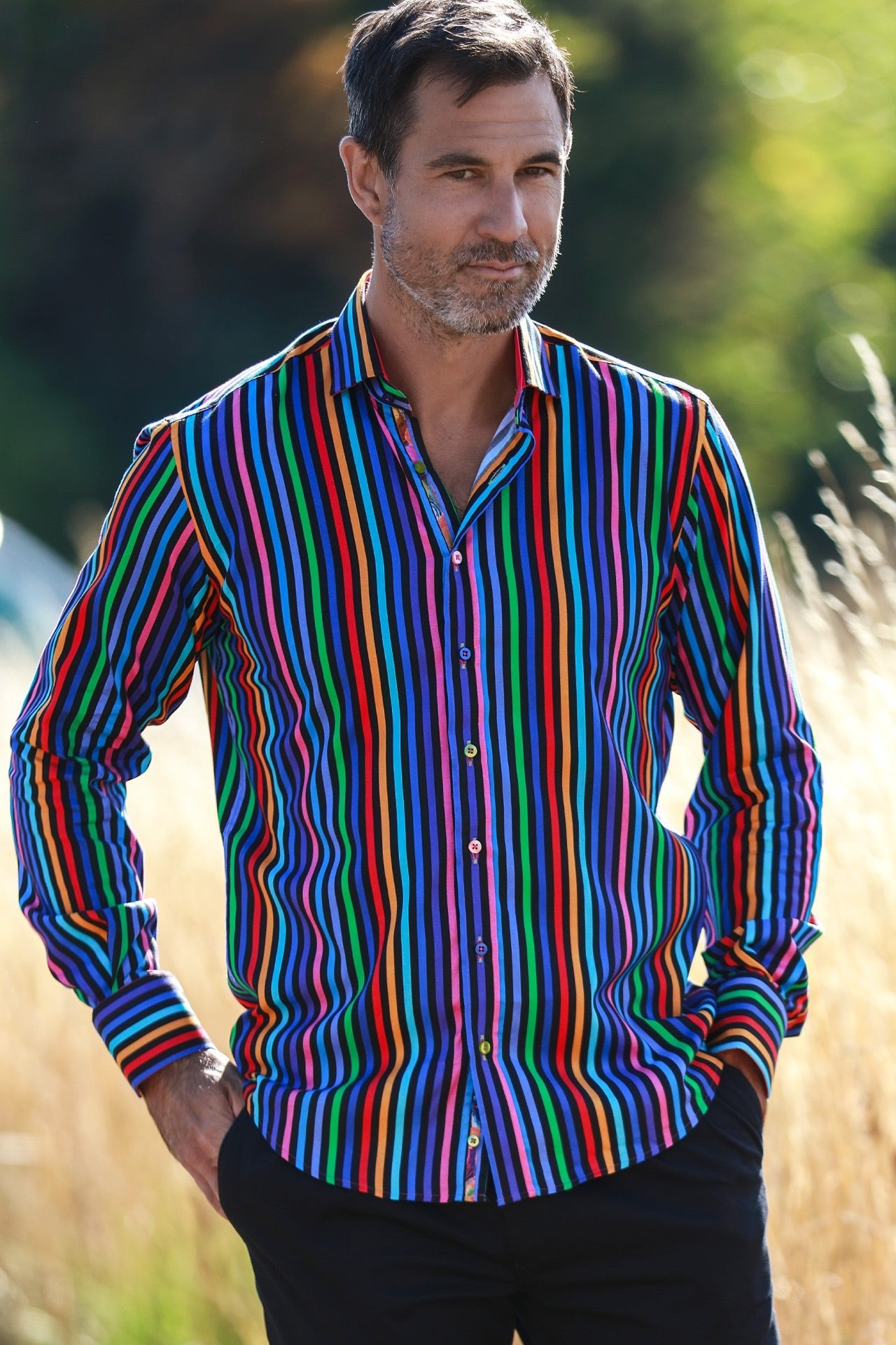 TENCEL MULTICOLOUR STRIPE PRINT SHIRT - Claudio Lugli Shirts