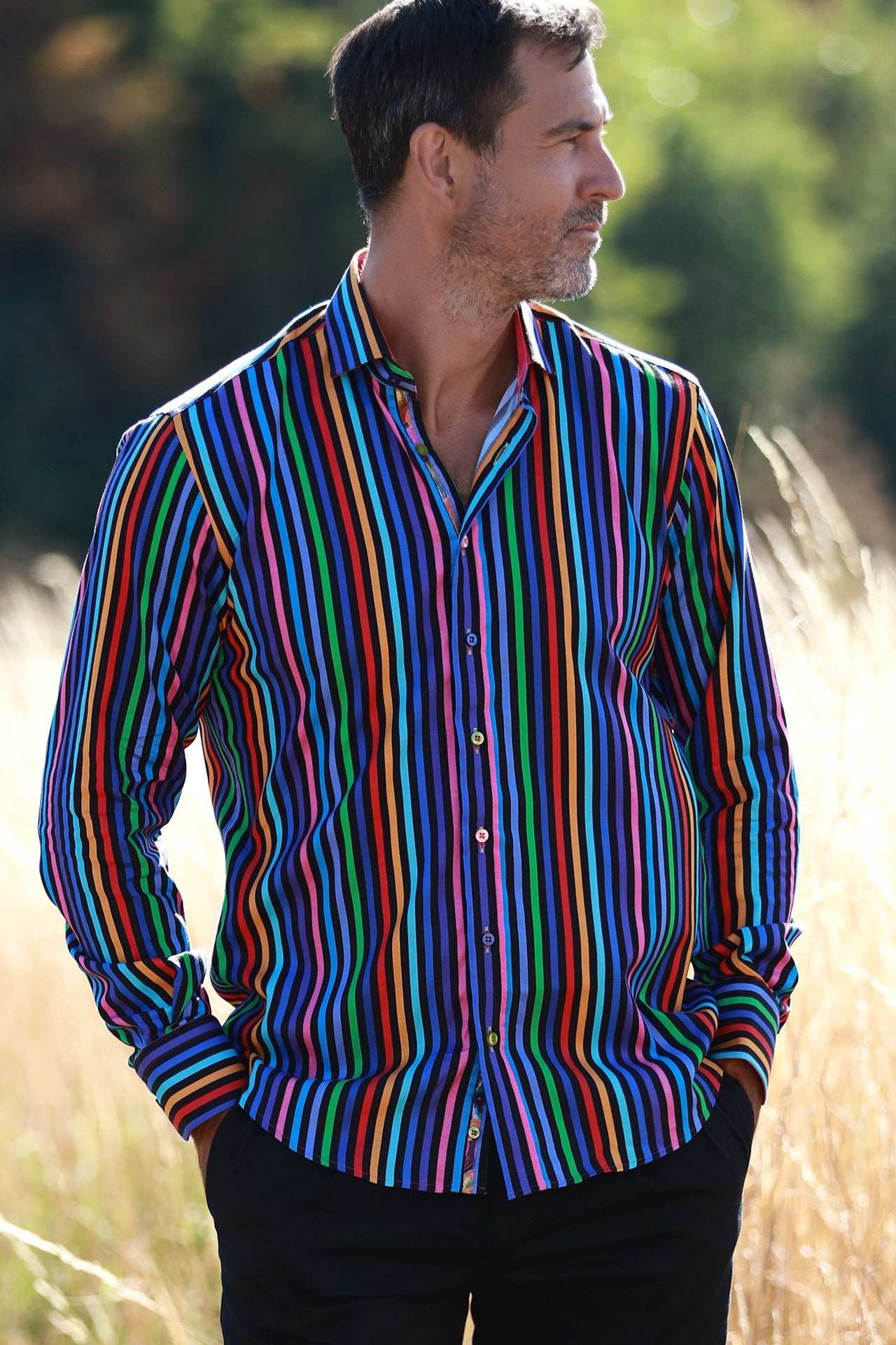 TENCEL MULTICOLOUR STRIPE PRINT SHIRT - Claudio Lugli Shirts