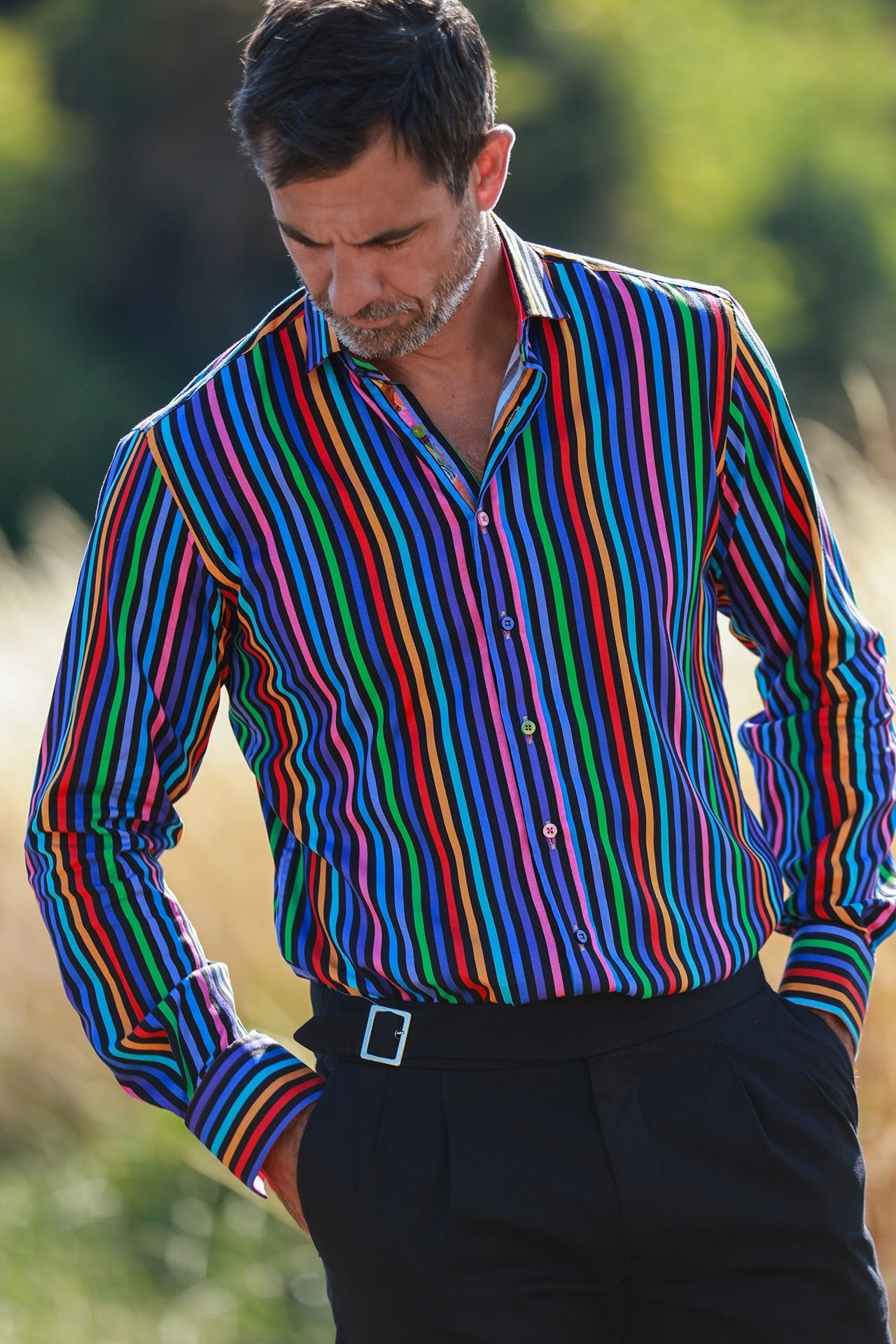 TENCEL MULTICOLOUR STRIPE PRINT SHIRT - Claudio Lugli Shirts